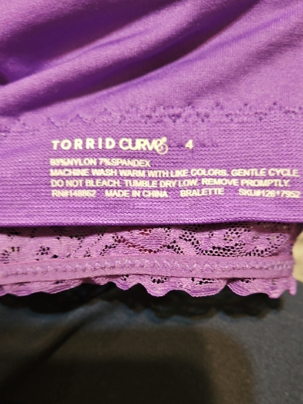 Purple Lace-Trim Stretch Bralette with Adjustable Straps - Picture 4 of 4